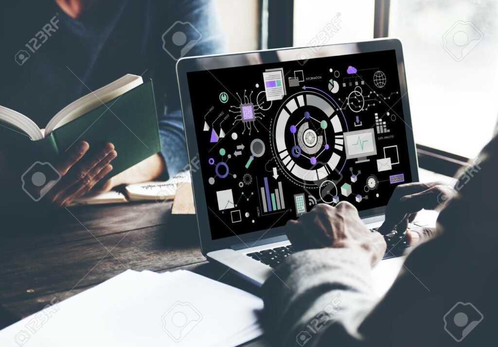 109217786 person with data analysis concept in laptop